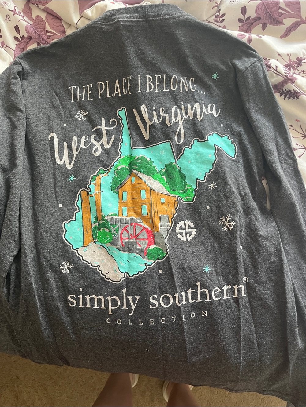 Simply Southern Dark Gray Tee with Teal, Yellow & Red Graphic